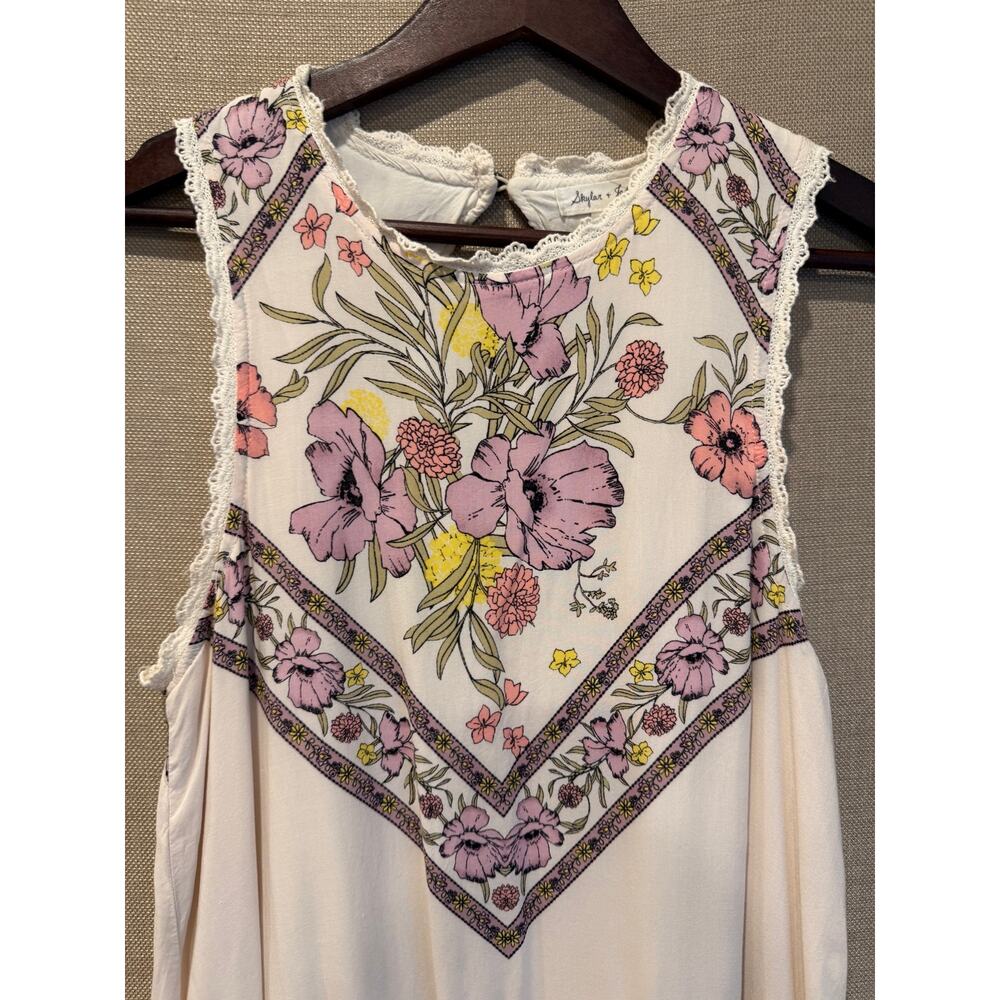 Skylar & Jade Juniors XL Cream Floral Border Print Sleeveless Dress Boho - Picture 2 of 5